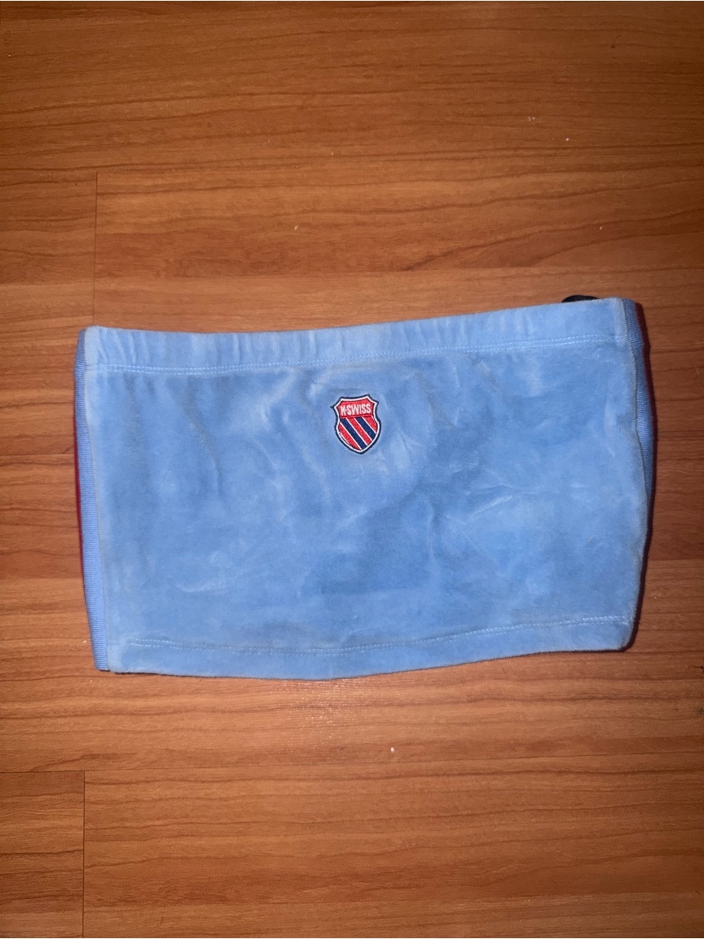 K-Swiss Light Blue Velvet Tube Crop Top with Shield Logo